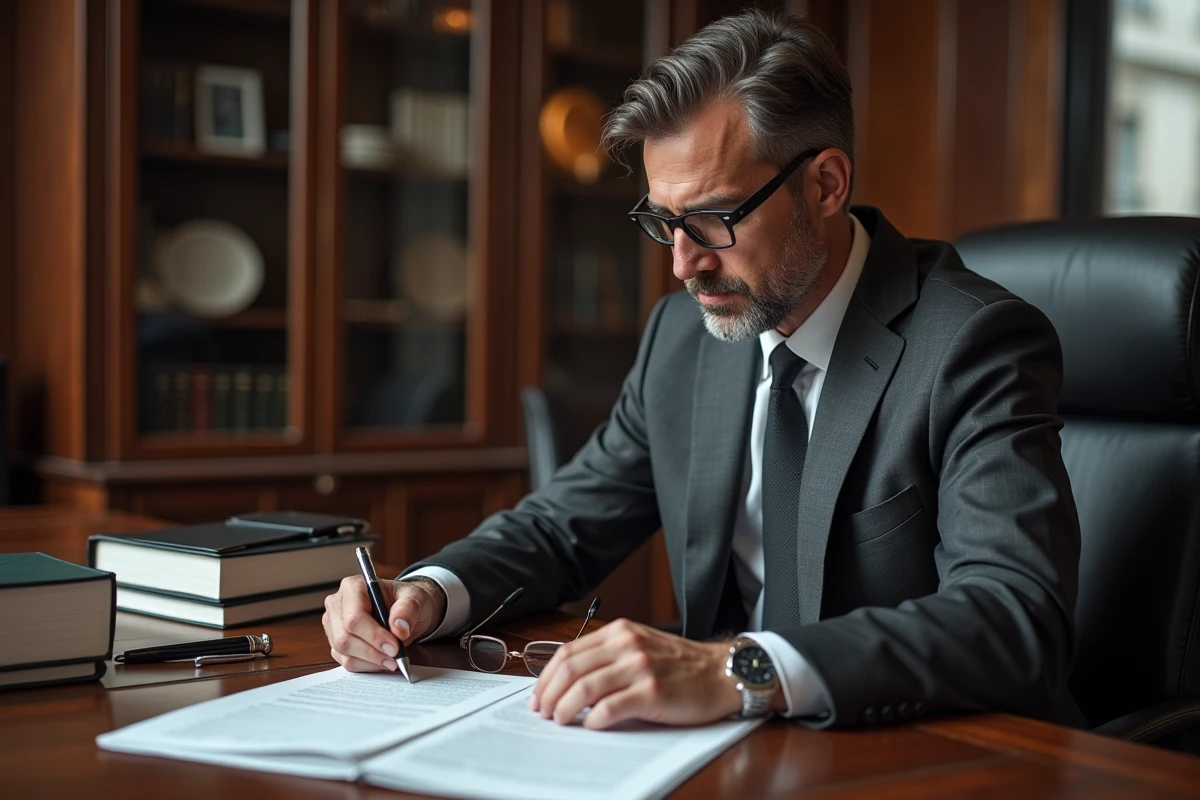 Avocat examinant un contrat d'apport en société dans un cabinet juridique parisien, illustrant les risques liés à l'article 1832-2 du Code civil