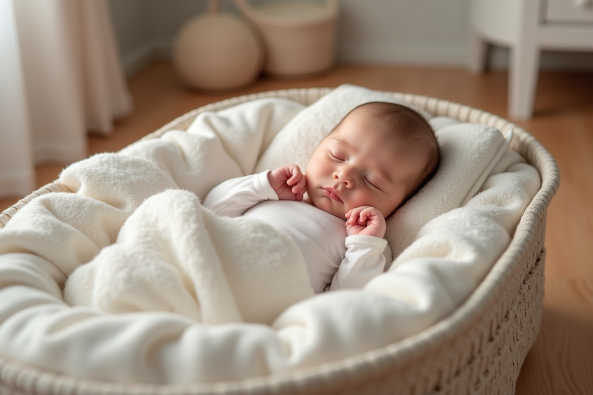 Bebe fille dormant paisiblement dans un berceau moderne