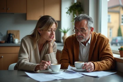 Couple fran&ccedil;ais dans une cuisine moderne et chaleureuse