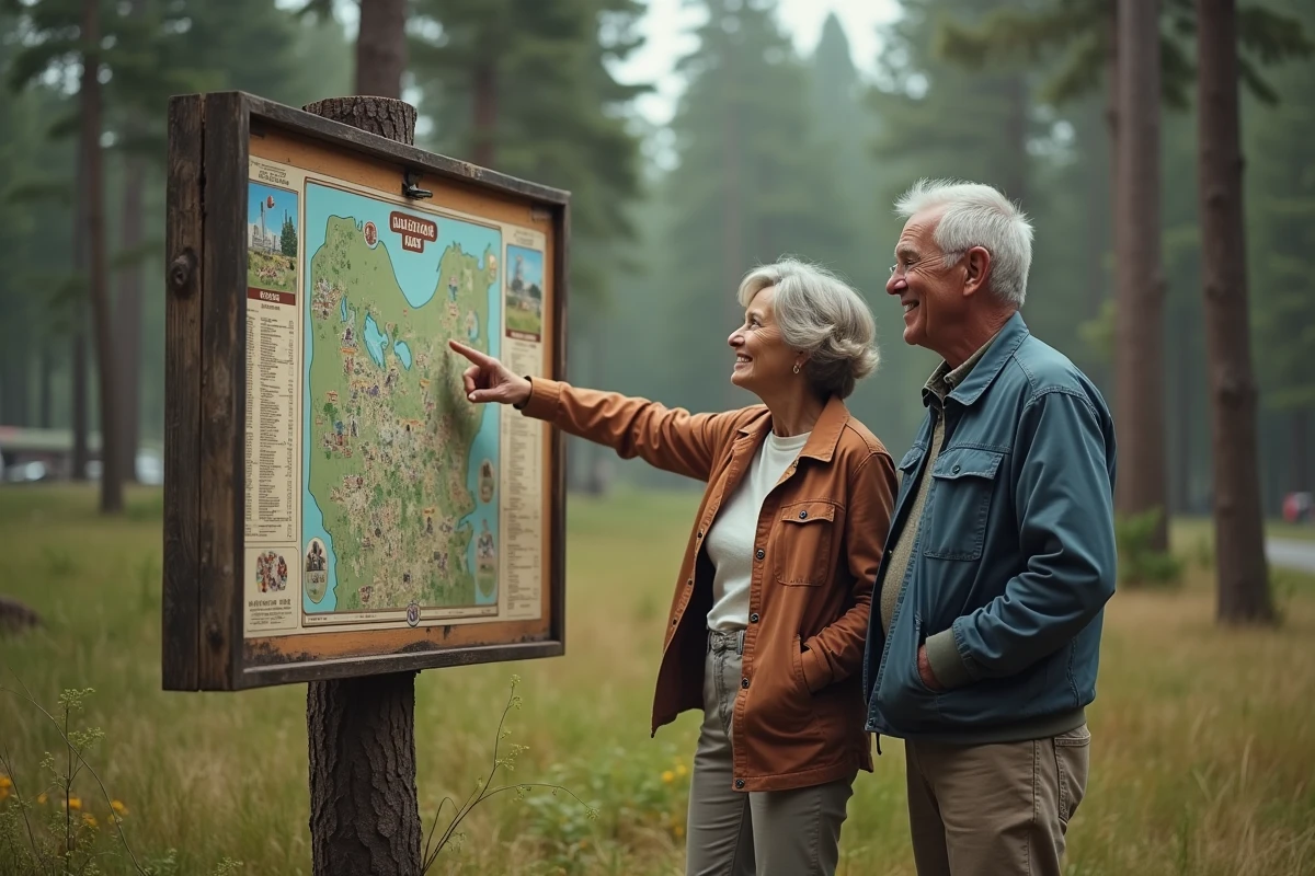 Couple visitant les vestiges du Parc des Schtroumpfs en Lorraine avec nostalgie