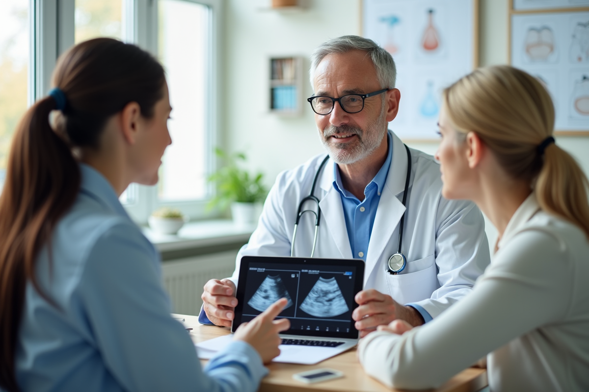 Docteur montrant une échographie au couple