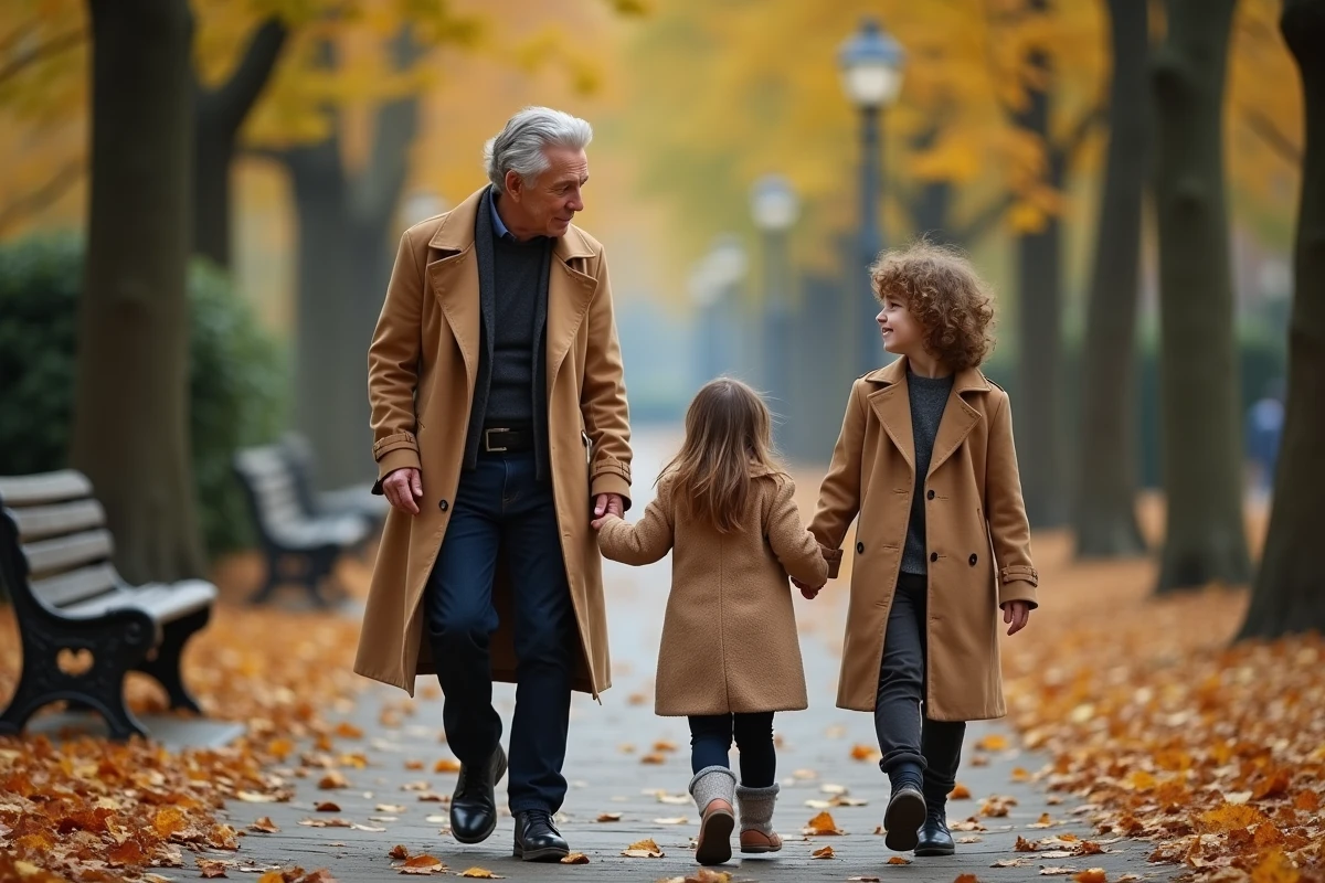 Serge Gainsbourg et ses enfants dans un parc parisien