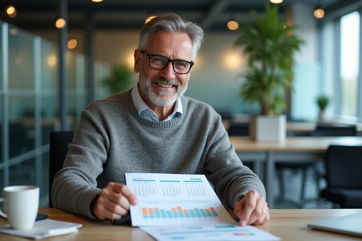 Homme vérifiant un graphique de calendrier dans un bureau moderne