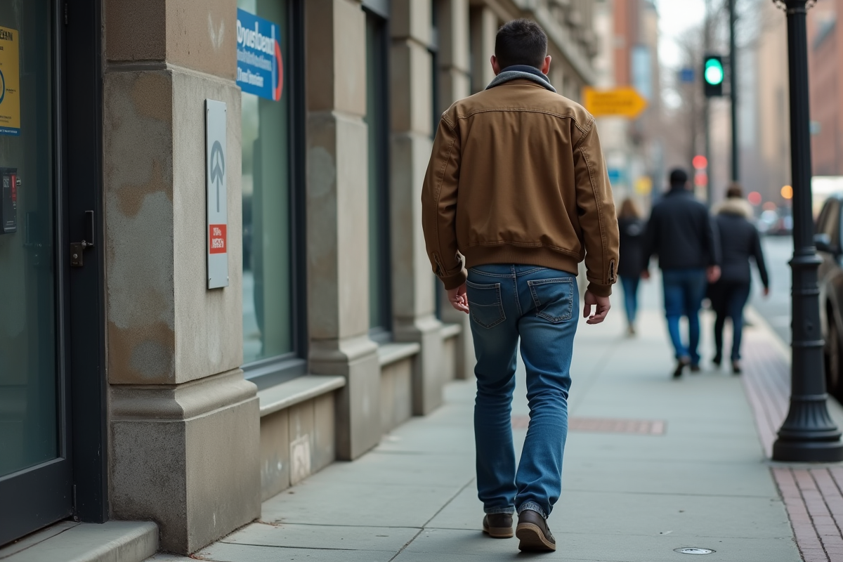 Jeune homme marchant devant un centre d