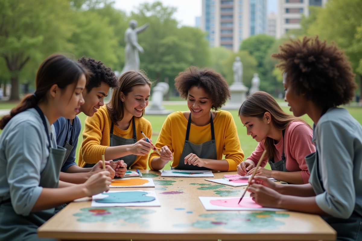 Jeunes adultes créant une œuvre d