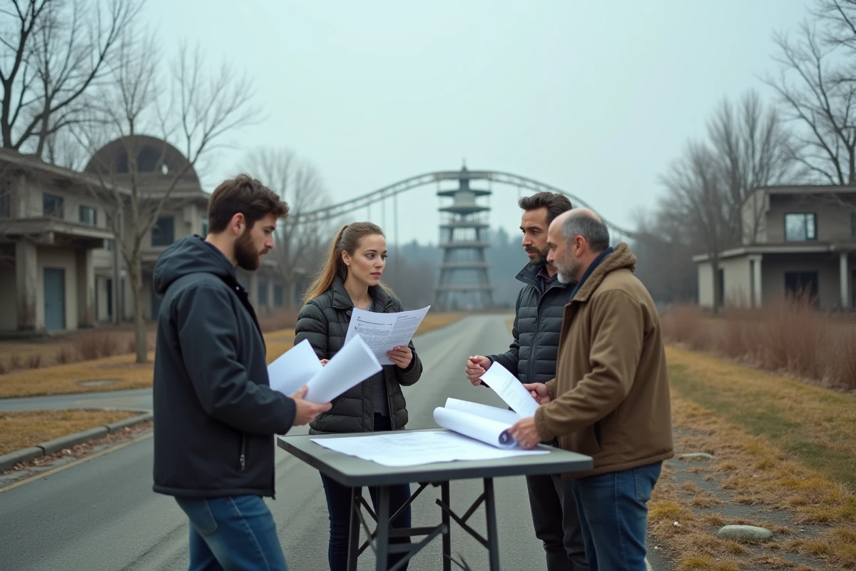 Architectes et urbanistes planifiant la réhabilitation du site du Parc des Schtroumpfs en Lorraine